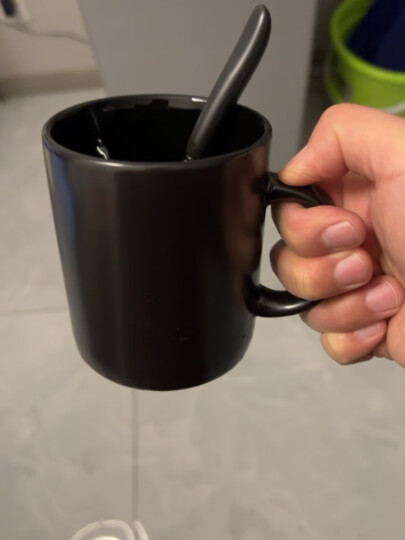 无泥（WUNI） 欧式磨砂黑色哑光马克杯带勺盖高档大容量陶瓷水杯子创意咖啡杯 黑色哑光马克杯（单杯） 晒单图
