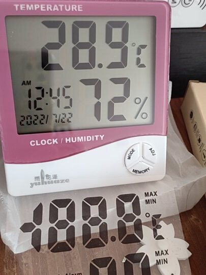 雨花泽电子温湿度计经典款带时间闹钟办公家用室内外温度计高精度温度表 晒单图