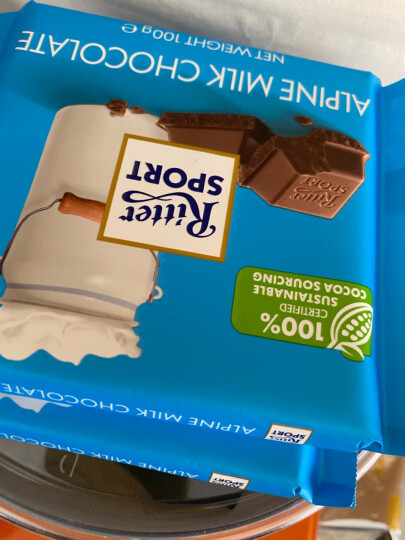 瑞特滋（RITTER SPORT）阿尔卑斯牛奶巧克力 休食零食 节日礼物送女友 德国原产100g 晒单图