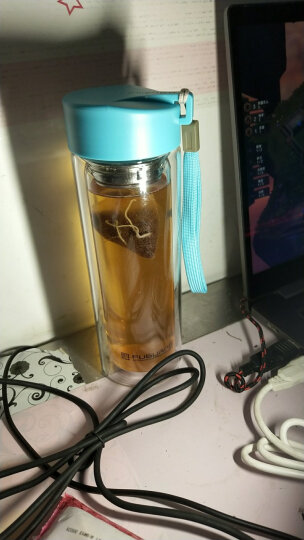 富光 便携带茶隔玻璃杯 糖果色创意情侣水杯子 双层隔热玻璃水杯泡茶杯 350ml 草绿（G1311-350） 晒单图