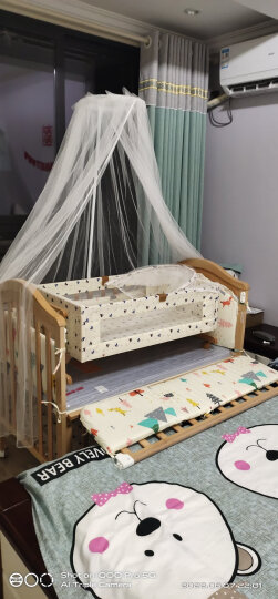 Saoors婴儿床实木宝宝床多功能榉木床可移动新生儿童 床+椰棕床垫+床品9件套 晒单图
