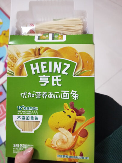 亨氏 (Heinz) 1段 婴幼儿辅食 优加宝宝面条 含胡萝卜 宝宝营养面条252g(无盐)(辅食添加初期-36个月适用) 晒单图