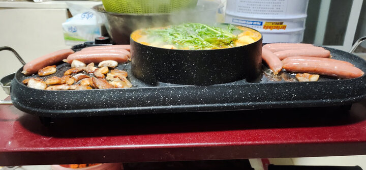 大号 韩式家用电烤炉烤肉机烧烤架 多功能电热烧烤炉铁板烧电烤盘 商用鸳鸯涮烧一体锅 鸳鸯一体锅 晒单图