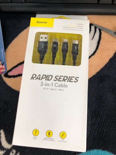 倍思 数据线三合一苹果/Type-c/安卓手机充电器线 iPhone11Pro Max/XR/8/6splus 小米华为p30电源线 1.2米 红 晒单图