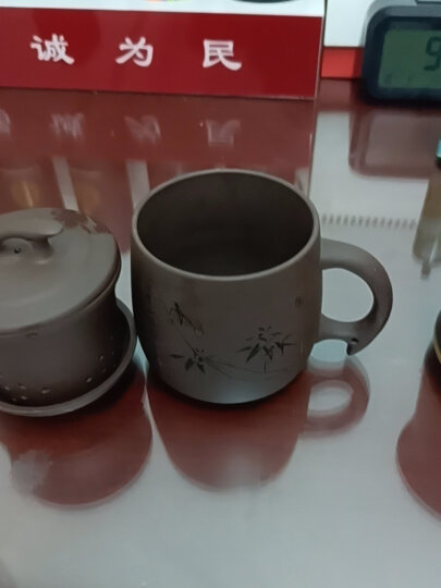 尊壶 紫砂杯茶杯手工茶具茶水分离水杯子商务办公礼品茶器倒把四件杯 紫泥竹报平安 晒单图