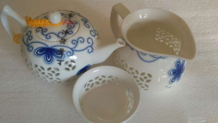 唐丰 整套茶具自动轻薄玲珑青花镂空功夫茶具陶瓷自动茶具套装茶壶茶海茶杯TF-1956 白色(映月蜂窝茶具) 晒单图