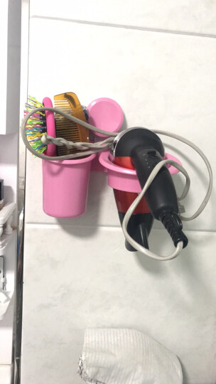青苇 浴室强力吸盘牙刷架吹风机置物架 壁挂皂盒  挂钩4件套 粉色 晒单图