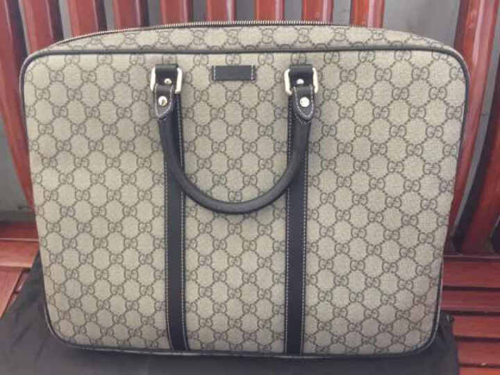 GUCCI 古驰 男款深啡色pvc双G图案配锁手提公文包 201480 KGDHG 9643 晒单图