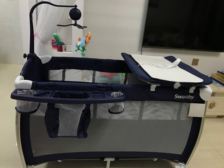 Sweeby婴儿床多功能可折叠宝宝床便携式铝合金儿童床bb床可拼接 A款：灰色【豪华升级版】 晒单图
