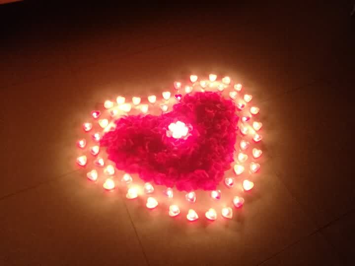 青苇 心形蜡烛玫瑰花瓣 结婚庆生日 情人节 求婚 浪漫组合套装 红色