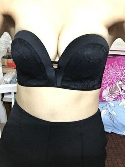 玫芮诗无钢圈文胸无肩带聚拢薄款胸罩隐形性感蕾丝女士内衣婚纱胸贴美背抹胸 黑色 36/80AB通杯 晒单图