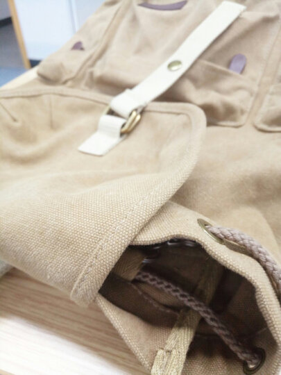 豆鼓眼（DouGuYan）帆布双肩背包男女韩版休闲14英寸书包G00115深棕色 晒单图