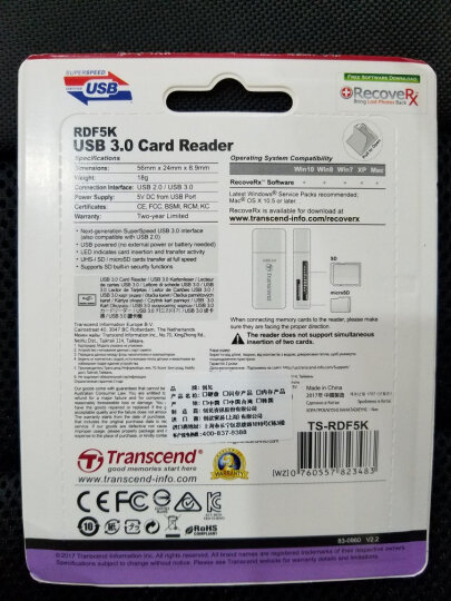创见（Transcend）USB 3.0 RDF5 SD高速读卡器（黑色） 晒单图