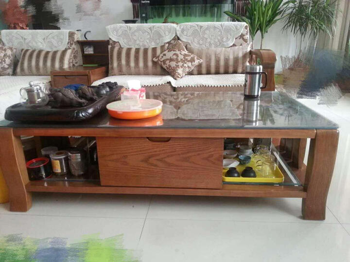 裕木源 沙发 实木沙发组合中式布艺转角贵妃沙发 现代客厅沙发白蜡木 组合2( 三人位*储物柜*贵妃椅) 2.87m 晒单图