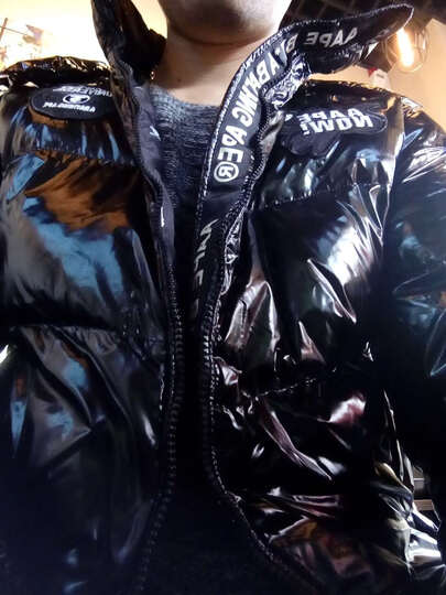 猿人头时尚体重男士纯色亮面蓬松保暖羽绒服 