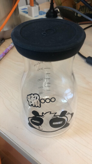 明尚德微波加热牛奶杯可爱儿童水杯家用刻度玻璃杯带盖创意便携酸奶杯子YH301绿色 晒单图