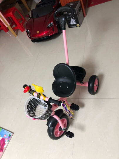 儿童三轮车脚踏车宝宝婴幼儿童车1-6岁小孩三轮车遛溜娃轻便手推车 塑胶胎粉色+手推杆+安全带 晒单图