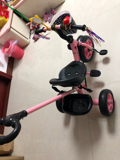 儿童三轮车脚踏车宝宝婴幼儿童车1-6岁小孩三轮车遛溜娃轻便手推车 发泡胎粉色+手推杆+安全带+双刹车 晒单图