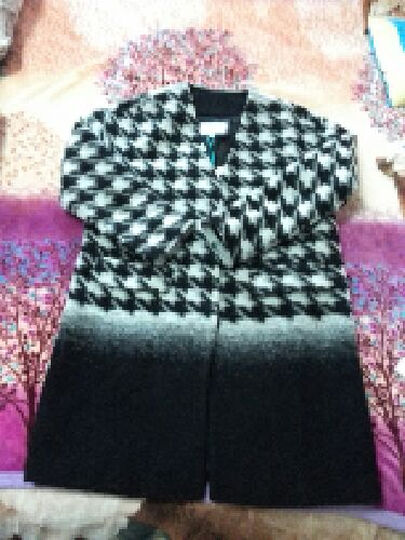 鸟格拼接中长款毛呢针织外套 黑色 165\/88A\/L