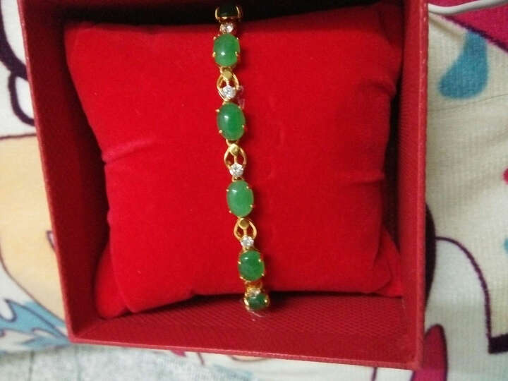 珠宝黄金手链女款镀金镶玉石绿翡翠新娘结婚首