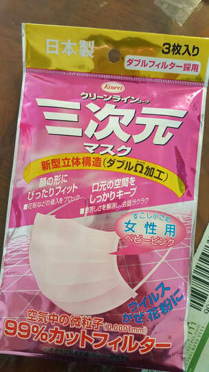 三次元 口罩 女性用(粉色)防PM2.5 防花粉 3片