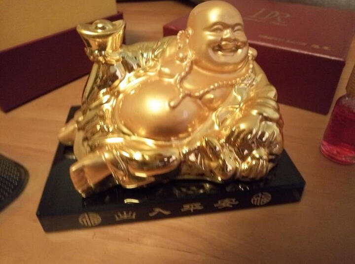 品摆件 汽车香水弥勒佛保平安净化空气 镀金大