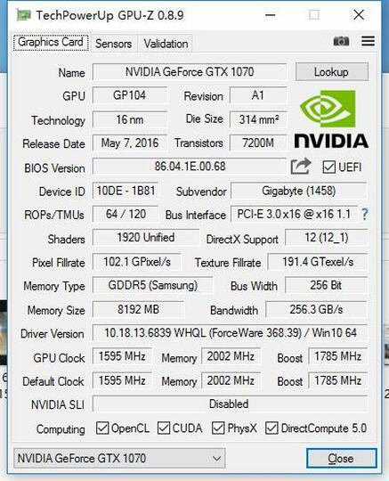 技嘉(GIGABYTE)GeForce GTX 1070 G1 GAMING 1594-1784MHz/8008MHz 8G/256bit绝地求生/吃鸡显卡 晒单图