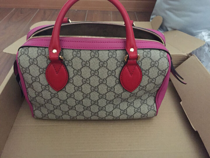 GUCCI 古驰 GUCCI女包 LINEA A S16 BAG系列米色/乌木色PU蓝色天竺葵印花女士手拎包 409529 KU2IG 8492 晒单图