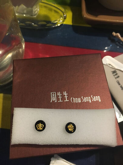 周生生点睛品黄金耳钉足金吉祥系列黑玉髓皇冠玫瑰花耳环耳钉女款 89240E 定价 晒单图