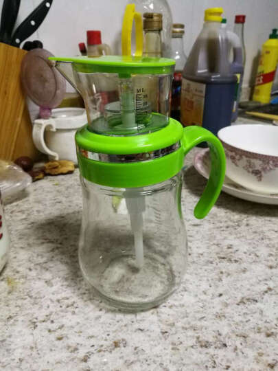 宅宅小物 防漏油壶调味罐调料瓶酱油醋瓶厨房玻璃定量按压式油壶 绿色 晒单图