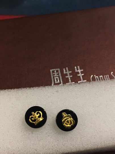 周生生点睛品黄金耳钉足金吉祥系列黑玉髓皇冠玫瑰花耳环耳钉女款 89240E 定价 晒单图