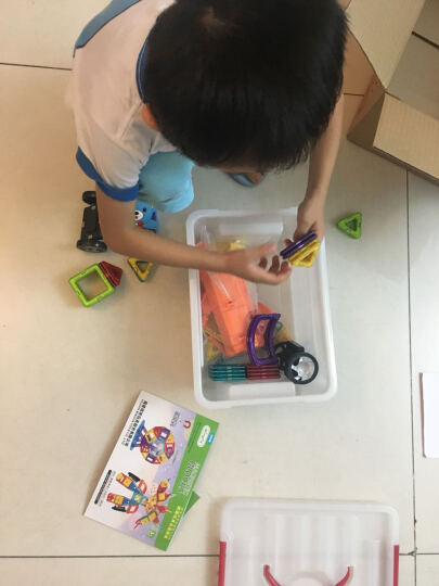 铭塔（MING TA）60件套磁力片 百变提拉建构片儿童积木玩具塑料哒哒搭磁性智力魔磁铁棒 工程系列收纳盒装 晒单图