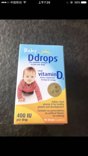 Ddrops baby婴幼儿童宝宝维生素D3滴剂 0岁以上 2.5ml 90滴 400IU 晒单图