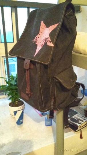 豆鼓眼（DouGuYan）帆布双肩背包男韩版女休闲旅行15.6英寸书包G00121黑色有图案 晒单图