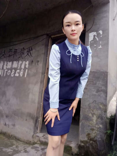 伊雅露莎小西装女职业装女装套装2018新款马甲套装8226 蓝西装+西裤 L 晒单图