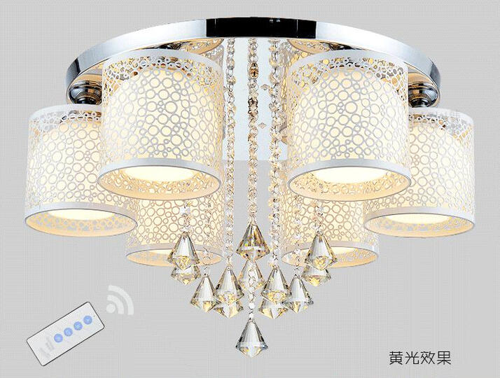 led吸顶灯客厅灯水晶灯具现代简约温馨房间灯可调光变色大厅灯卧室餐厅吊阳台灯饰套餐抖音网红推同款荐 10头炫彩遥控+送10个LED灯泡 白光 晒单图