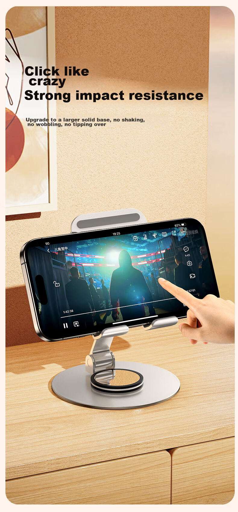 Zitai K62 Серебряный складной металлический держатель для телефона и планшета с вращением на 360 градусов, для настольного компьютера, прямой трансляции, обучения