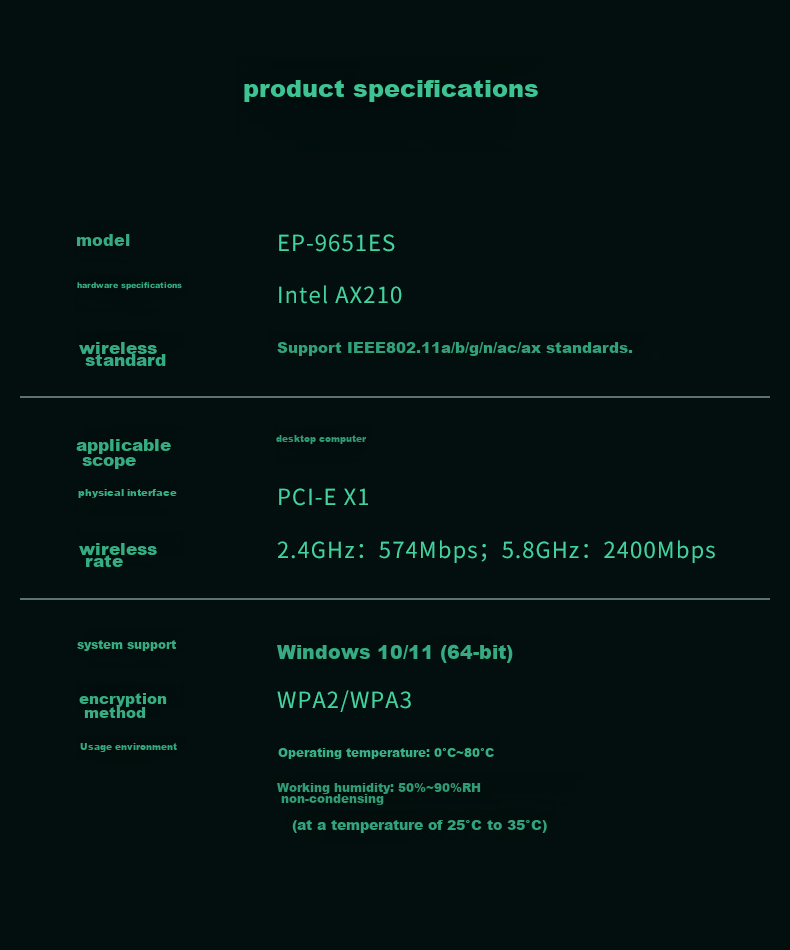Wi-Fi 6 сетевая карта EDUP EP-9651ES AX210, 5374 Мбит/с, двухдиапазонная, 2.4/5 ГГц, Bluetooth 5.3, для ПК, PCI-E