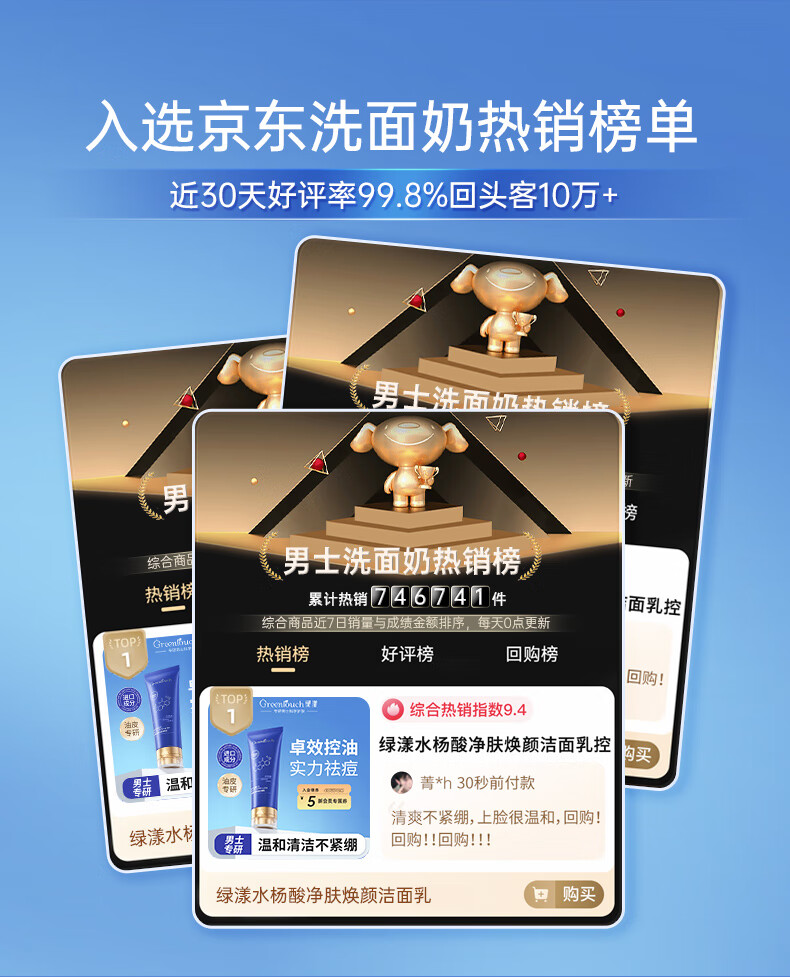 绿漾（Greentouch）水杨酸洗面奶祛痘抗痘深层清洁控油保湿去黑头去角质男士洁面乳