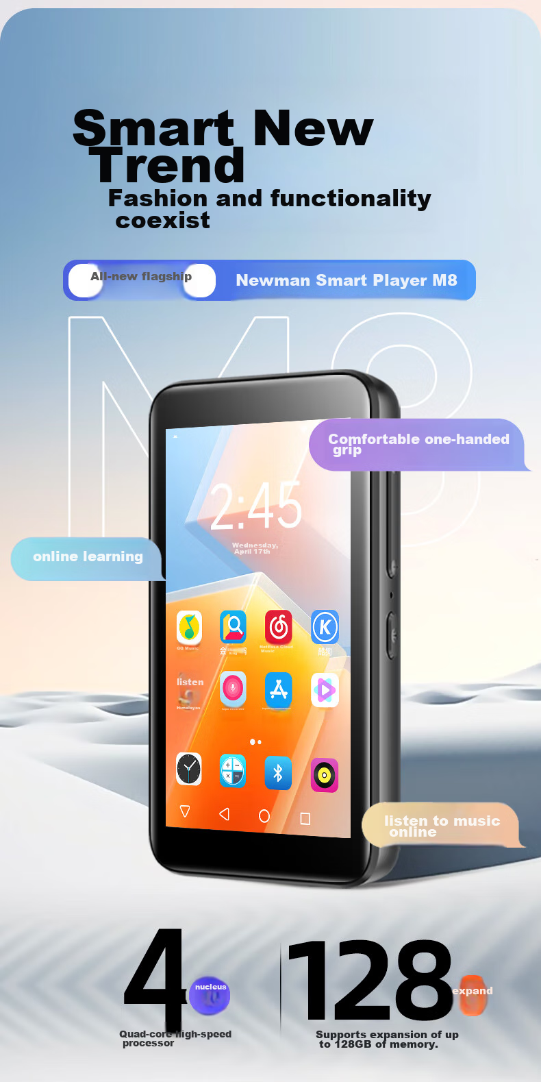 Портативный MP3-плеер Newsmy M8, 16 ГБ, WiFi, Bluetooth, 3.4 дюйма, видео, запись