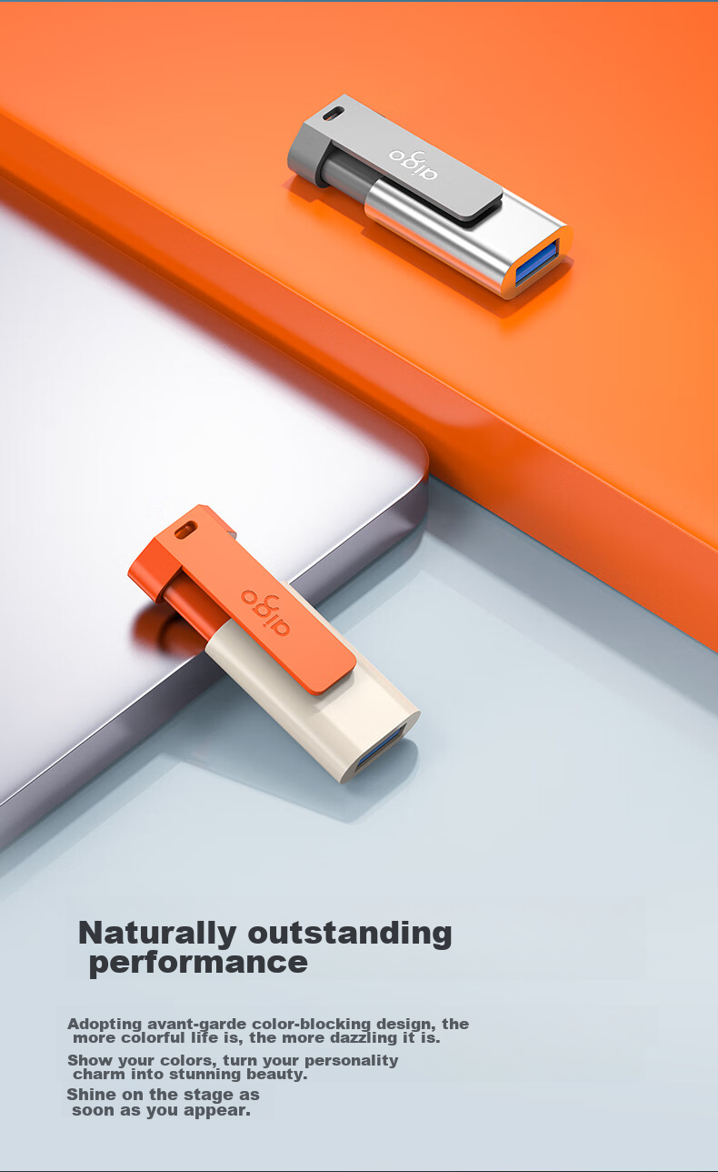 USB-накопитель Aigo U332, 64 ГБ, USB 3.2, выдвижной дизайн, двухцветный, космический серый