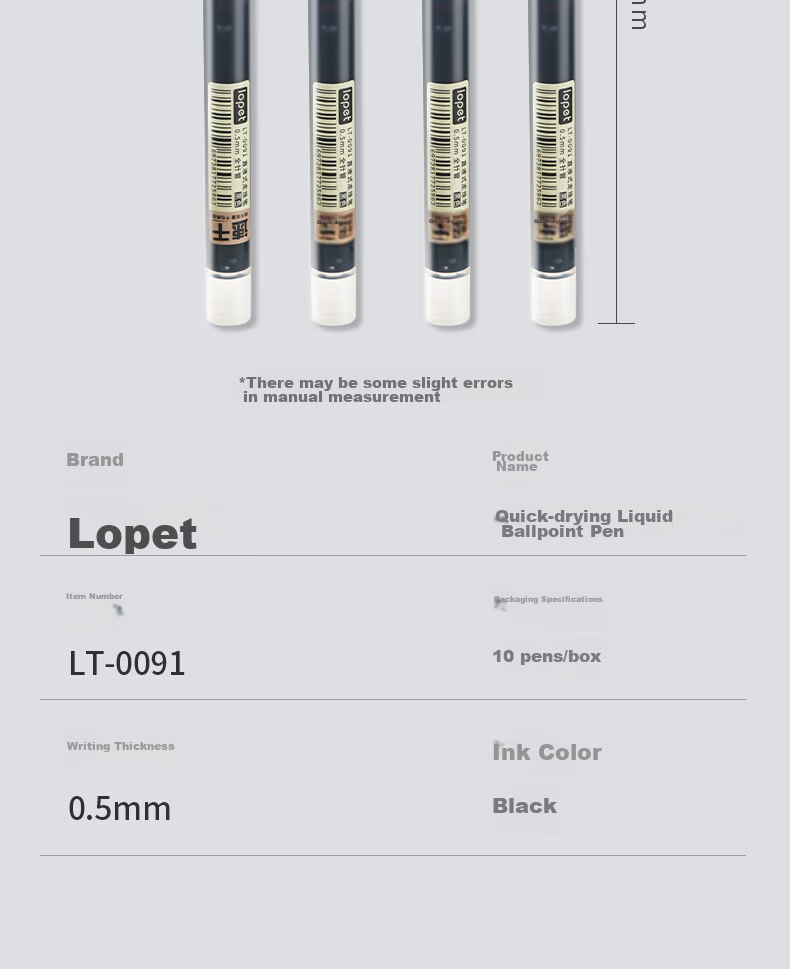 Набор из 10 черных гелевых ручек LOPET LT-0091, 0.5 мм, быстрая сушка, для офиса и учебы