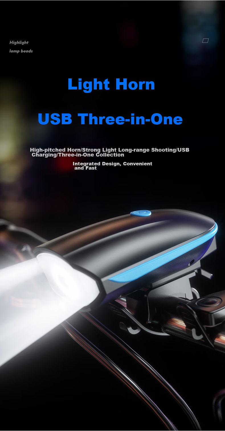 Велосипедный фонарь Cavalry с USB-зарядкой, яркий, с гудком, передний светодиодный фонарь для горного и шоссейного велосипеда, велоаксессуар