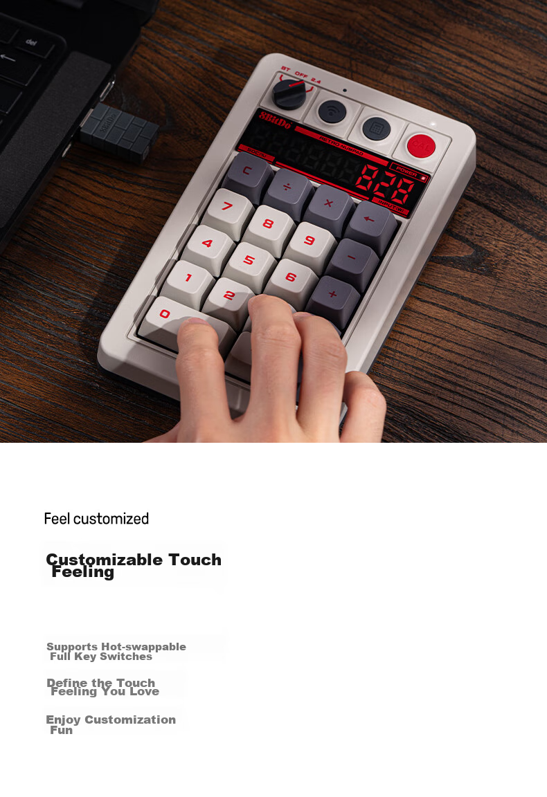Компактная механическая клавиатура 8BitDo Retro18 Digital Keyboard, 3 режима подключения (Bluetooth, 2.4G, проводное), белая