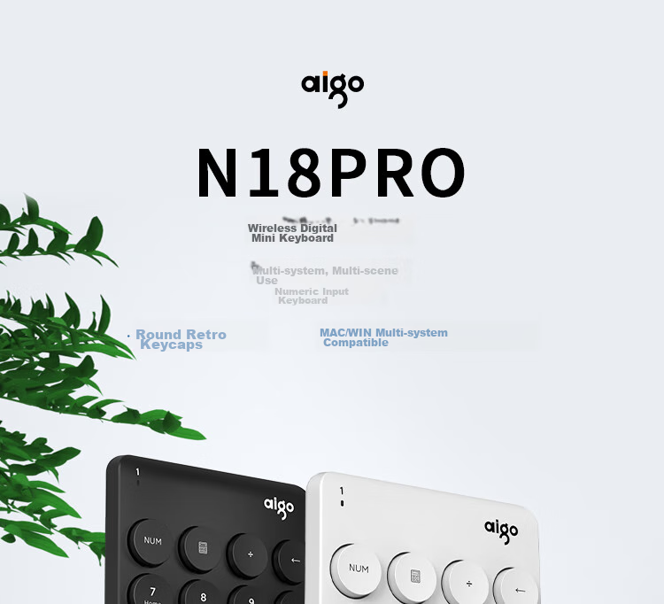 Цифровая беспроводная клавиатура Aigo N18MAX, 2.4G, черный, для ноутбуков и настольных компьютеров, для финансов, кассиров и биржевых стоек