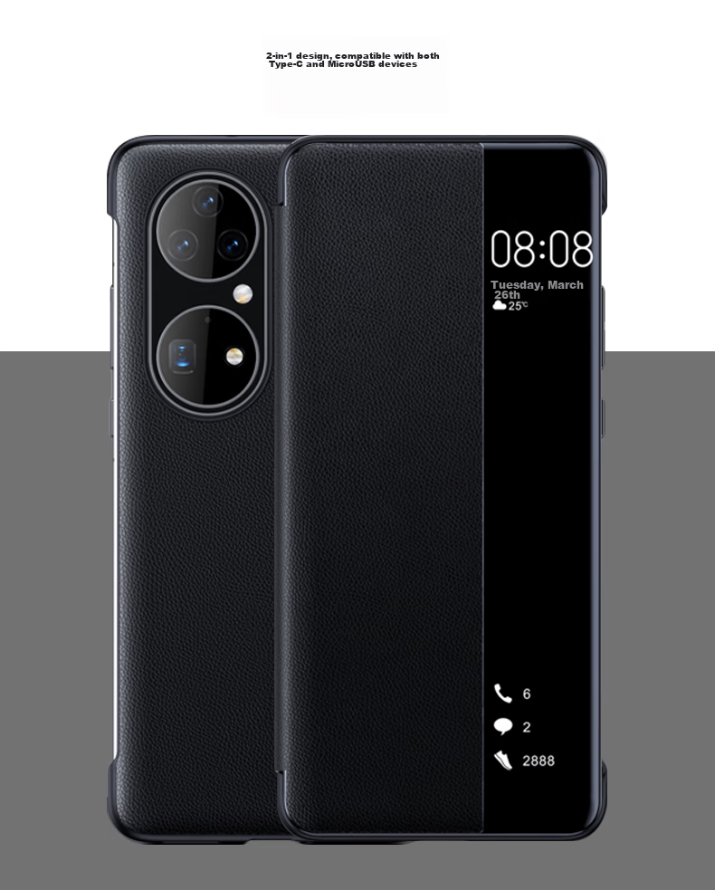 Чехол для Huawei P50 Pro ZhengJian, синий, кожаный, с окошком, смарт-окно, противоударный, бизнес-стиль