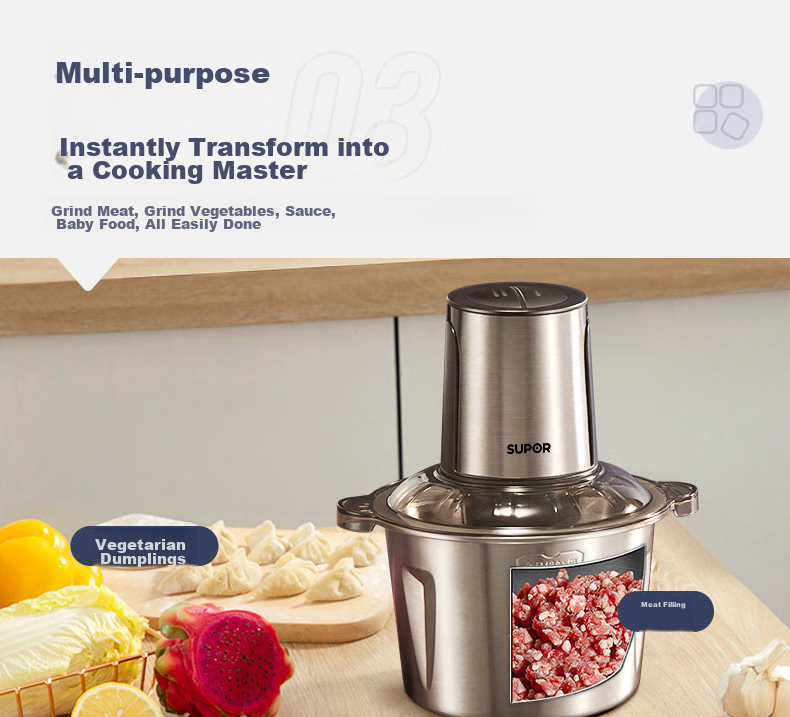 Мясорубка электрическая SUPOR JR18HS-400, 2.6 л, 400 Вт, 2 скорости, нержавеющая сталь