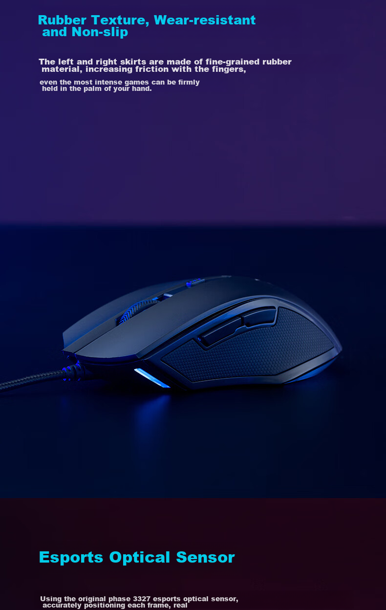 Игровая мышь Rapoo V20S проводная, 7 программируемых кнопок, эргономичная, черная