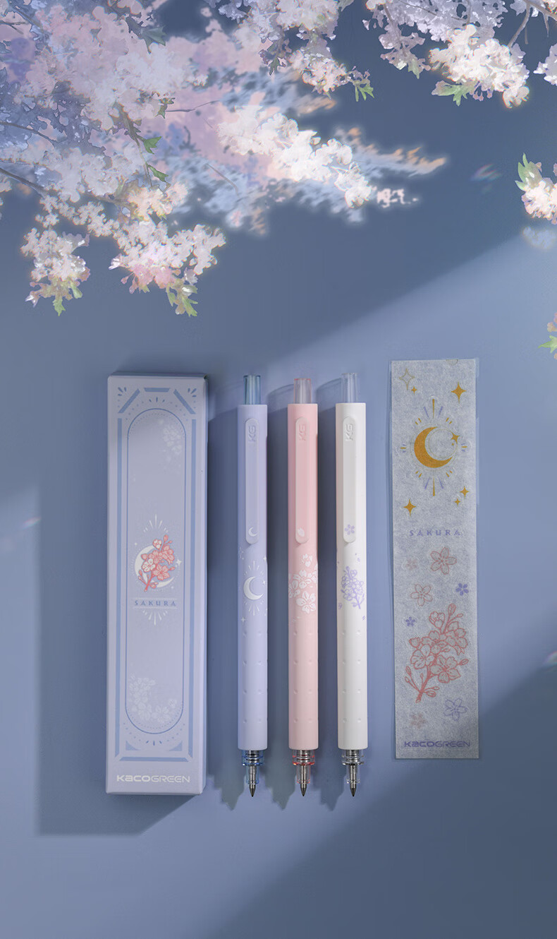 Гелевая ручка KACO Premium Cherry Blossom, 0.5 мм, набор 3 шт. (2 черные, 1 розовая)