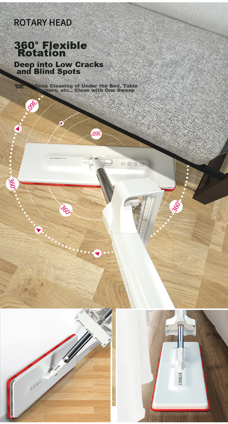 Швабра OKwife Flat Mop с ручкой 42 см и двумя чистящими салфетками, большая, универсальная, без ручной стирки